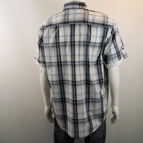 Coastal White Gray Plaid Button Up Short Sleeve Mens Shirt Size XL - Picture 12 of 12